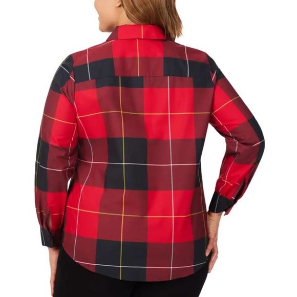 Foxcroft Rhea Plaid Cotton Blend Button-Up Long Sleeve Shirt-Size 14 - Picture 9 of 9